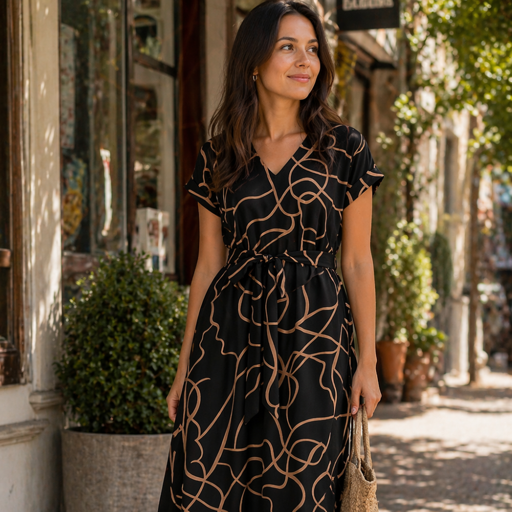 Sally Women’s Maxi Dress – Flowing V-Neck Dress with Elegant Fit & Versatile Style