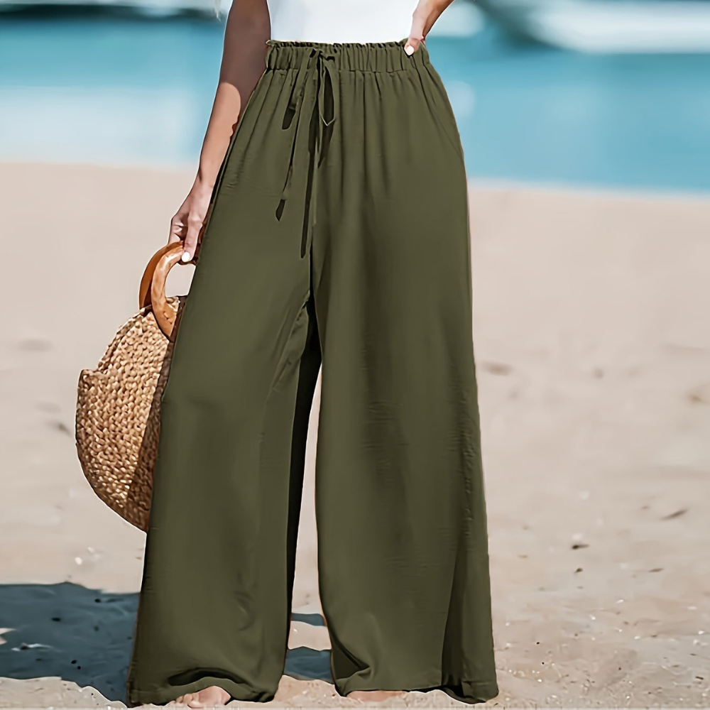 Mina Women’s Wide Leg Trousers – Lightweight High Waist Flowy Casual Chic Fit