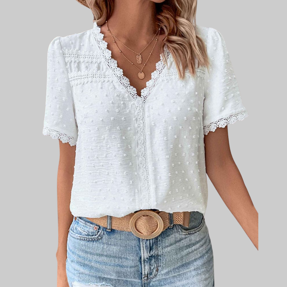 Valerie Women’s Cotton Blouse – Vintage Lace Details & Puff Sleeves Elegant Fit