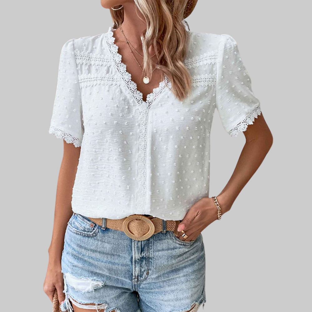 Valerie Women’s Cotton Blouse – Vintage Lace Details & Puff Sleeves Elegant Fit