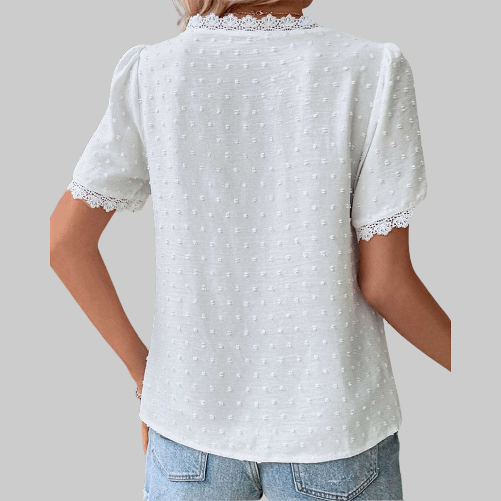 Valerie Women’s Cotton Blouse – Vintage Lace Details & Puff Sleeves Elegant Fit