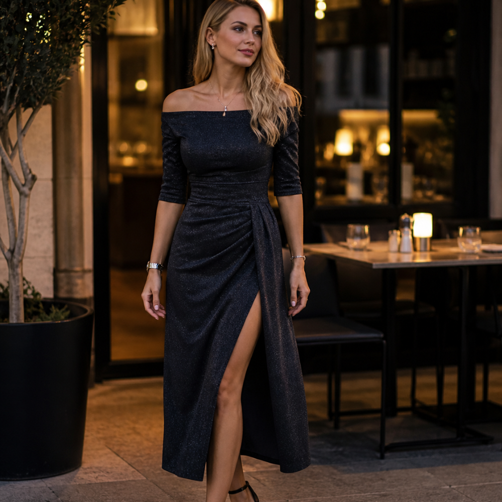 Merly Women’s Off-Shoulder Dress – Side Split Elegant Summer Party Dress Fit