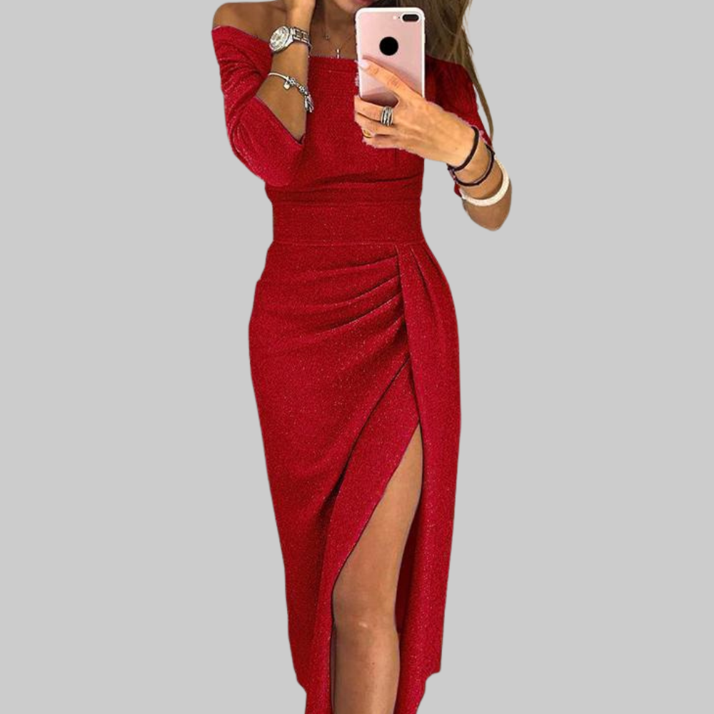 Merly Women’s Off-Shoulder Dress – Side Split Elegant Summer Party Dress Fit