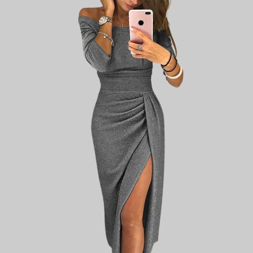Merly Women’s Off-Shoulder Dress – Side Split Elegant Summer Party Dress Fit