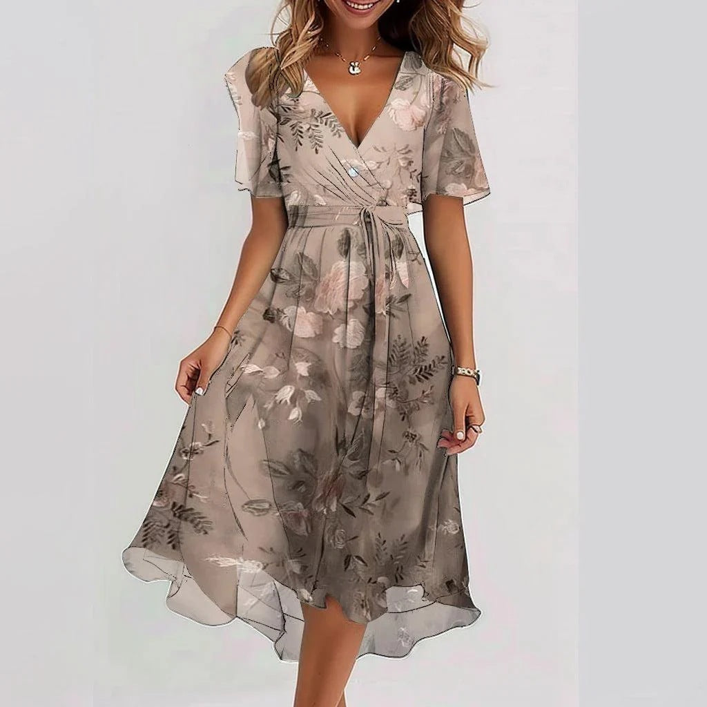 Sonia Women’s Midi Dress – Floral V-Neck Lightweight Flowy Elegant Summer Fit