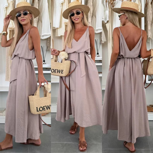 Brenda Women’s Maxi Dress – Viscose V-Neck Adjustable Straps Lightweight Summer Fit