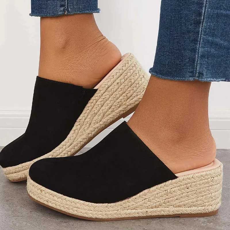 Mika Women’s Wedge Mules – Espadrille Jute Sole Slip-On Comfortable Summer Fit