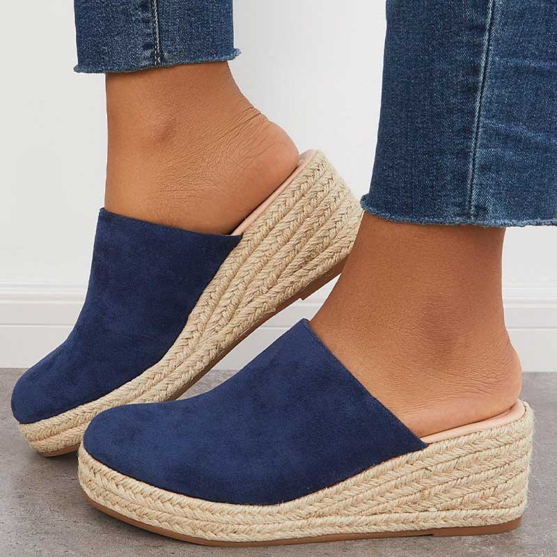 Mika Women’s Wedge Mules – Espadrille Jute Sole Slip-On Comfortable Summer Fit